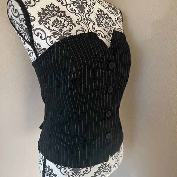 Sincerely Jules Sleeveless Corset Vest - Black wht Pinstripe - Size Large - Picture 4 of 8